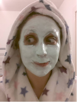 Rachel with a face mask on
