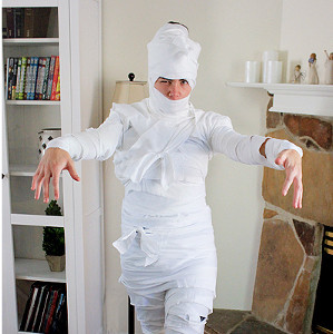 person dressed up as a mummy