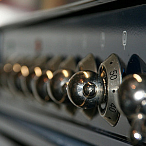 close up of dials on oven