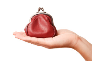 hand holding small red purse